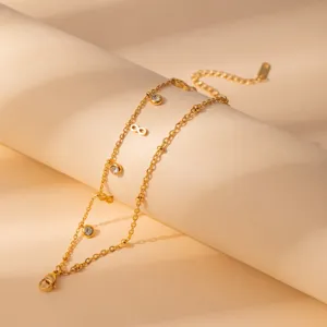 Minimalist stainless steel double layer crystal charm bracelet for women fashion jewelry