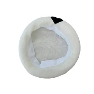 White knit beret for women, summer breathable mesh painter hat with cute black heart accent.