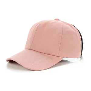 Detailed close-up view of the pink casual baseball cap, showing fine stitching and solid top.
