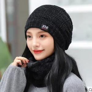 Winter Warm Knit Hat And Scarf Set For Men Women Thickened Fleece Lined Windproof Beanie Cold Weather Cap