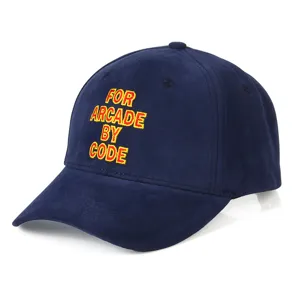 Detailed view of the navy blue baseball cap showcasing colorful front embroidery craftsmanship.