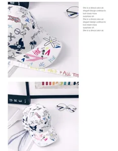 Korean style graffiti baseball cap with long strap streetwear trendy white hat for men women