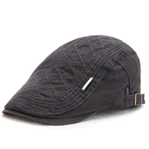 Mens Dark Grey Flat Cap Cotton Ivy Hat Classic Stitched Newsboy Hat Casual Driving Cap