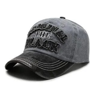 Vintage washed cotton baseball cap with embroidered letters front view for unisex