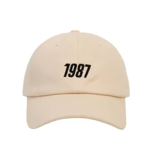 Beige baseball cap for women and men, 1987 embroidered dad hat, casual soft top sun hat.