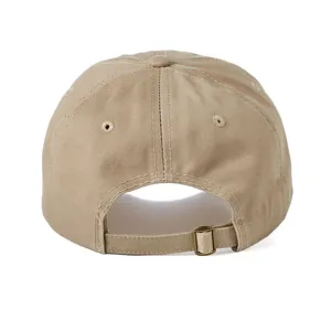 Rear view showing the adjustable metal buckle and stitching details of the cotton baseball cap.