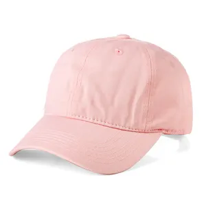 Pink washed plain baseball cap casual solid color sun hat for men and women front view.