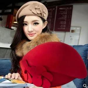 Women fashion wool beret hat elegant floral autumn winter warm chic ladies stylish cap