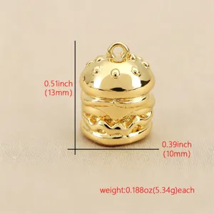 DIY 18K Επιχρυσωμένο Λείο Μετάλλιο Μπέργκερ Χαριτωμένο Φαγητό Κρεμαστό Για Κόσμημα