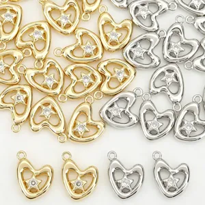 Breloque Pendentif Unique en Cuivre Cœur Strass DIY Accessoires Bijoux Faits Main Plaqué Or Argent Trouvailles de Mode