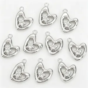 Pendentif coeur argenté étoile creuse strass accessoires de bijoux diy 10 pièces