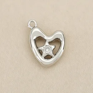 Pendentif détail cœur argenté étoile creuse diamant pour accessoire bijoux faits à la main