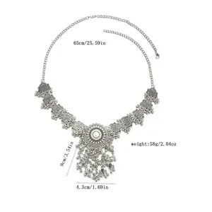 Chaîne de taille tête en métal argenté vintage boho pampille bijoux festival fête