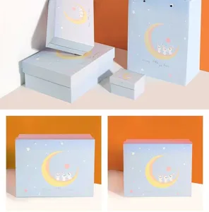 Blue gift box detail view featuring a cute rabbit and moon illustration, premium packaging.