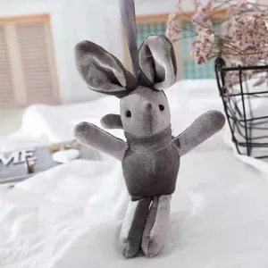 Grey velvet plush rabbit hanging doll toy cute creative gift accessory detailed view charm