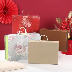 Flip-top gift box with handle celebratory packaging for wedding and new year present packaging