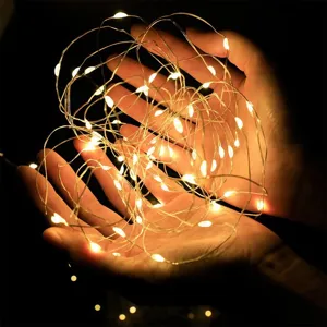 Warm LED string lights for romantic ambiance and gift decoration, glowing in hands detail.
