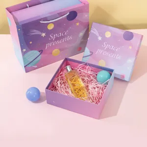 Gradient space theme gift box and bag set for birthday party and cosmetic packaging display.