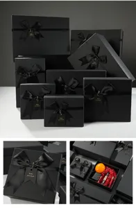 Conjunto de caja de regalo negra clásica con lazo para fiesta de cumpleaños de San Valentín