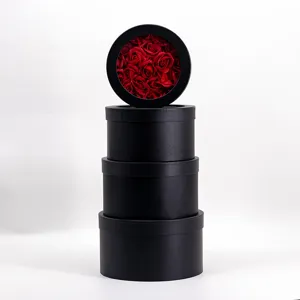 Black round window gift box set, empty flower bucket packaging for DIY gift presentation.