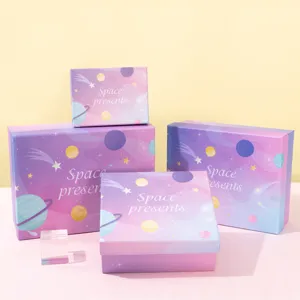 Creative gradient galaxy gift box set for birthday, party, and cosmetic packaging main view.