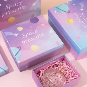 Gradient gift box set with space planet design, elegant packaging box for birthday party and cosmetics.
