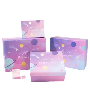 Gradient space theme gift boxes set, large decorative present packaging boxes for birthdays.