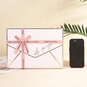 Elegante enveloppe geschenkdoos met roze lint, perfect voor cosmetica, cadeaus en feestverpakking.