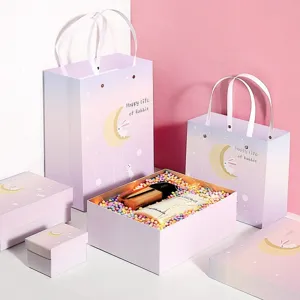 Romantic Rabbit Gift Box Set Cardboard Heaven And Earth Cover Gift Packaging Box With Handle Bag For Holiday Party
