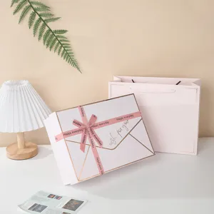 Roze geschenkdoos set met lint en tas, ins stijl cosmetische verpakkingsdoos cadeau