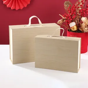 Wooden texture gift box portable packaging box wedding New Year gift box large size 2pcs