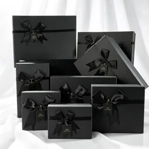 Caja de Regalo Negra Clásica con Lazo Caja de Embalaje Vacía con Cinta para San Valentín Cumpleaños Fiesta Caja de Almacenamiento