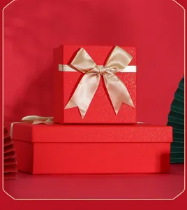 Red gift box detail showcasing the elegant gold ribbon bow and premium red packaging design.