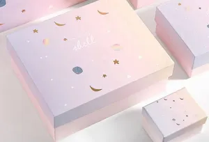 Gradient gift box pink purple starry moon design large present packaging box for birthday party