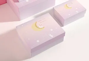Purple gradient gift box with cute rabbit moon design, perfect for holiday presents.