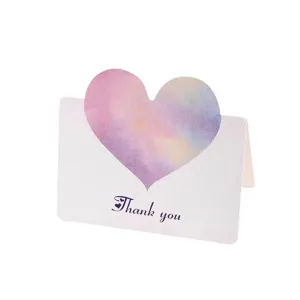 Watercolor heart greeting card, elegant thank you gift card accessory for presents and parties.
