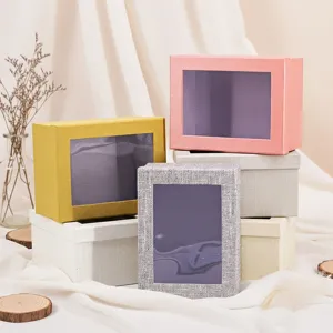Caja de Regalo de Papel Especial Minimalista Ventana Transparente Tapa y Base Caja de Embalaje para Flor Preservada Vela Aromática Exhibición Cosmética