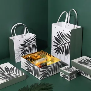 Green leaf pattern gift boxes and paper bags set for festival present packaging elegant design