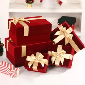 Christmas Velvet Bow Gift Box Festive Lid and Base Present Storage Box for Perfume Lipstick Holiday Party Packaging Box