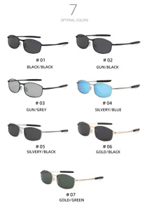 Detailed color options chart showing seven classic metal polarized sunglasses variants for adults.