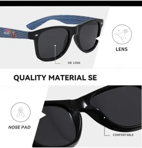 Vue détaillée de lunettes de soleil polarisées avec verres HD et plaquettes confortables.