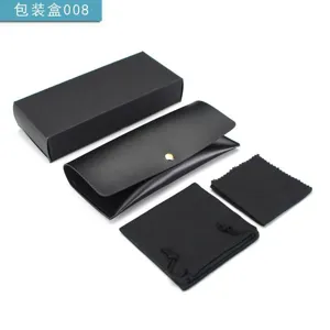 Black leather sunglasses case set with paper box, pouch and cleaning cloth for daily use.