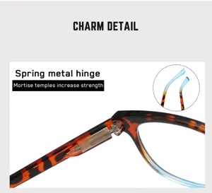 Close-up detail of tortoise shell reading glasses with spring metal hinge and sturdy temples.