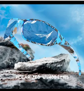 Blue camo polarized sports sunglasses for outdoor cycling and fishing with UV400 protection.