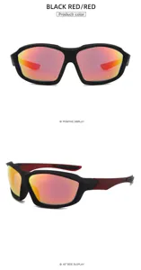 Outdoor cycling polarized sunglasses for fishing and sports, stylish black frame red lens.