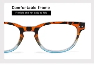 Detailed view of the stylish leopard and blue gradient optical glasses frame with rivets.