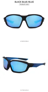 Outdoor cycling polarized sunglasses with blue reflective lenses and black frames for sports.