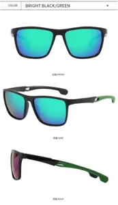 Polarized TR sports sunglasses detail view showcasing bright black frame and green lenses.