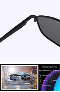 Detailed view of classic metal polarized sunglasses hinge and UV400 lens feature display.