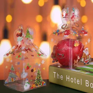 Transparent PVC Christmas apple gift box packaging with cute rabbit ear handle for holiday party favors